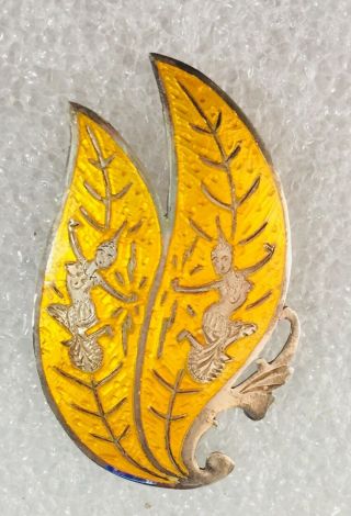 Vintage Siam Sterling Pin Brooch Yellow Leaf