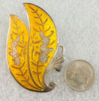 Vintage Siam Sterling Pin Brooch Yellow Leaf 3