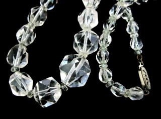 Triangular Faceted Glass Necklace Vintage Graduated Bead Crystal Clear Round 17 "