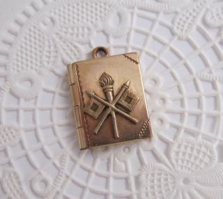 Vintage Wwii Era Us Army Signal Corp Flags Torch 10k Gold Filled Book Locket