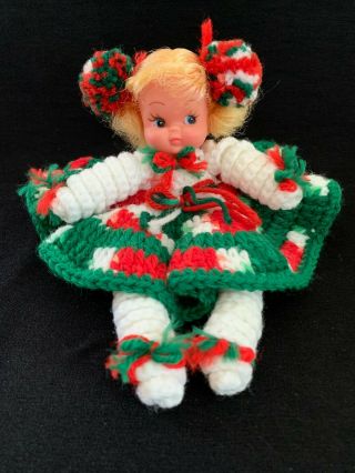 Vintage Crocheted Bed Pillow Christmas Holiday Doll Yarn Crochet Handmade