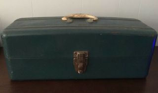 Vintage Metal Spill Proof Fishing Tackle Box Art Supply Box 2 Shelf