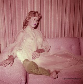 Bunny Yeager 1960 Color Transparency Pretty Blonde Model In See Through Nightie