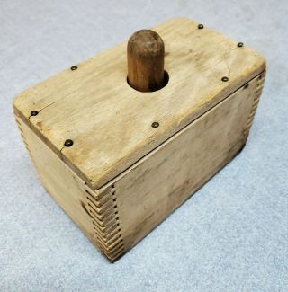 Antique Vintage Butter Press / Mold Wood Dovetail Joints Primitive Wooden
