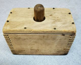 Antique Vintage Butter Press / Mold Wood Dovetail Joints Primitive Wooden 2