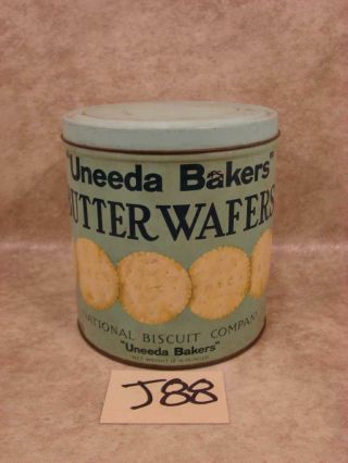 J88 Vintage Uneeda Baker’s Round Tin “butter Wafers” National Biscuit Co Nabisco