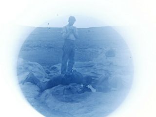 1 Vtg Dry Glass Photo Plate Negative 1907 Western Colorado " Men Drinking Puddle "
