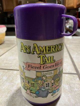 1991 Aladdin An American Tail Fievel Goes West Thermos For Vintage Lunch Box