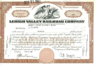 1961 Lehigh Valley Railroad Company - Capital Stock Certificate