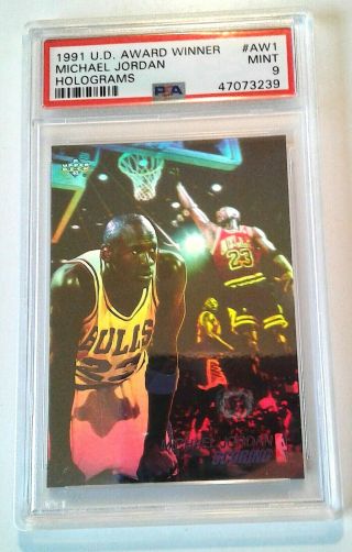 Michael Jordan 1991 Upper Deck Psa 9 Aw - 1 3d Hologram 47073239
