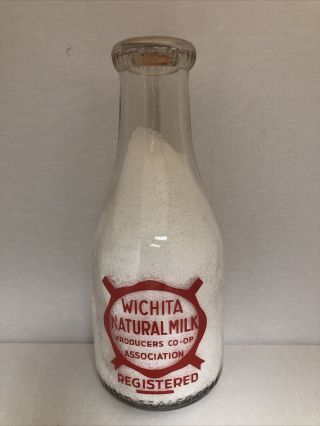 Trpq Vintage Wichita Natural Milk Bottle Quart Farm Dairy Truck