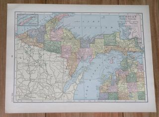 1928 Vintage Map Of Michigan / Northern Peninsula