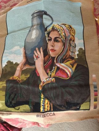 Vintage Needlepoint Canvas,  Rebecca,  Soleil De Paris,  Made In France,  Incomplete