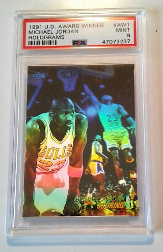 Michael Jordan 1991 Upper Deck Psa 9 Aw - 1 3d Hologram 47073237