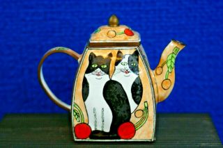 ☆ Vintage Japanese Small Cat Teapot W/ Lid Porcelain China Collectible