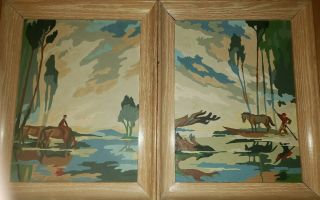 2 Vintage Paint By Number Framed Pictures 14 " X 11 "