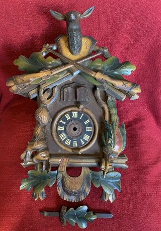 Large Antique German Black Forest Hunter Style Musical Cuckoo Clock Case Pro