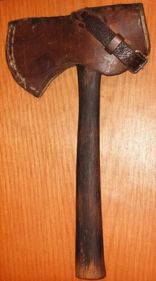 Antique Vintage Plumb Hatchet Carpenters Half Axe Nail Puller Hammer W/ Sheath