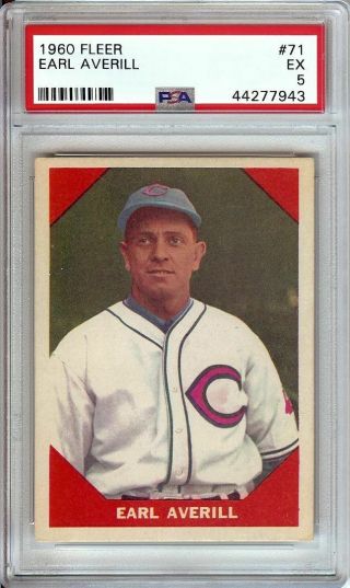 Earl Averill 1960 Fleer Vintage Baseball Card Graded Psa 5 Ex Indians 71
