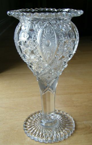 Antique Abcg American Brilliant? Deep Cut Glass Vase Pedestal Dish