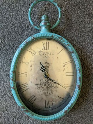 Antique Oval Wall Clock Shabby Chic Wall Clock Metal Blue Wall Clock Vintage