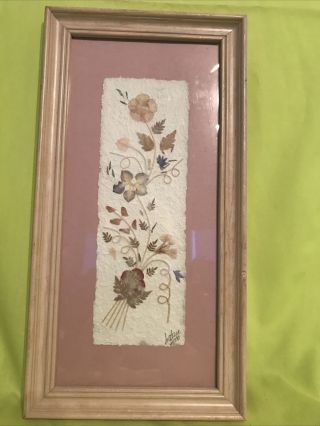 Vintage Art Framed Pressed Dried Flowers Handmade And Imported From Madagascar