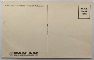 England 1960s Pan Am Airline Advertising Postcard House Of Parliament 2
