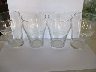 Vintage Set Of 4 Drink Coca Cola Small Glasses 4 " Clear Bell Shape Glass Coke