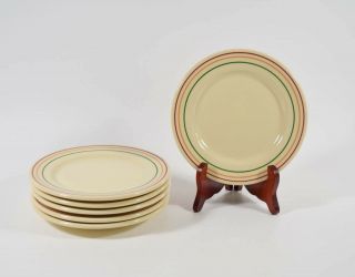 Vintage Set Of 6 Iroquois Tri Stripe Red Brown Green Pendleton 7 " Salad Plates