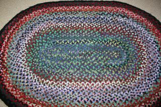 Vintage Handmade Braided Cotton Rag Rug Multicolor 40 X 60