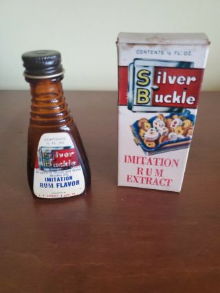 Vintage Silver Buckle 1/2 Fl Oz Rum Extract Bottle And Box Cookies