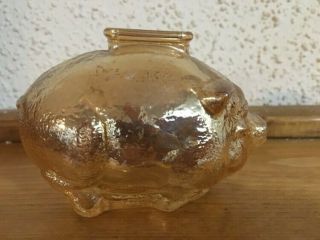 Vintage Anchor Hocking Light Marigold Carnival Glass Small Piggy Bank Iridescent