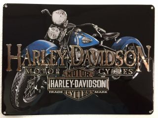 Ande Rooney Harley Davidson Old Blue Tin Hd Motorcycle Garage Man Cave Sign