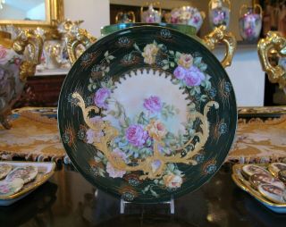 Antique Hp Limoges Porcelain Roses And Water Lilies Plate