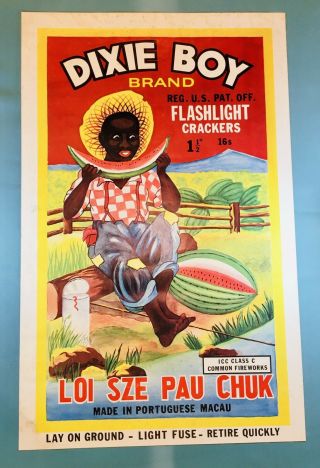 Dixie Boy Brand Firecracker Vintage Label Poster - 27” X 17” - Macau - Very Rare