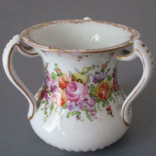 Antique Dresden Hp Porcelain 3 - Handle Loving Cup Flowers W Gilt Trim F.  Hirsch