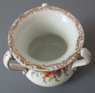 Antique DRESDEN HP Porcelain 3 - Handle LOVING CUP FLOWERS w Gilt Trim F.  HIRSCH 2