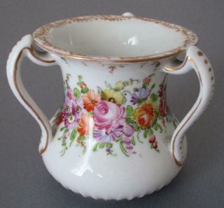 Antique DRESDEN HP Porcelain 3 - Handle LOVING CUP FLOWERS w Gilt Trim F.  HIRSCH 3