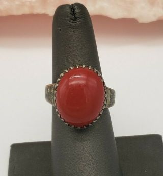 Vintage Sterling Silver And Coral Ring Size 7