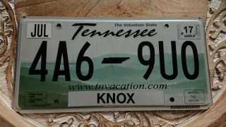 2017 Tennessee License Plate Knox County,  The Volunteer State,  Tnvacation