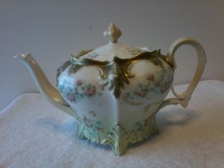 Antique Rs Prussia Tea Pot Red Star Hand Painted Floral