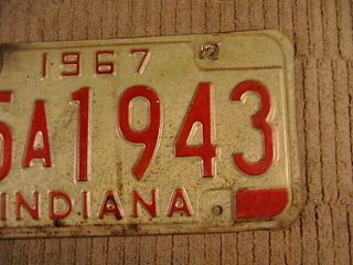 INDIANA 1967 LICENSE PLATE 65A1943 POSEY COUNTY WHITE & BLACK 3