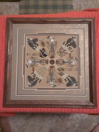 Vintage Navajo Sand Painting " Home Of The Bears " By G.  Nez - Native American Art