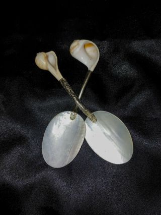 Vintage Abalone Shell Mother Of Pearl Caviar / Serving Spoons.  2 Spoons.