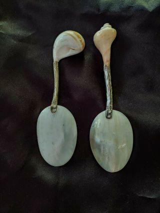 Vintage Abalone Shell Mother Of Pearl Caviar / serving Spoons.  2 spoons. 2