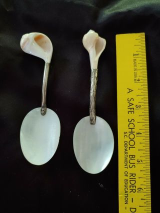 Vintage Abalone Shell Mother Of Pearl Caviar / serving Spoons.  2 spoons. 3