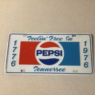Vintage Pepsi Cola Tennessee Bi - Centennial License Plate With Old Logo 1776 - 1976