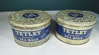 Vtg - Tetley " Hundreds " Tea Bags,  Orange Pekoe & Black Tea - Round Tins