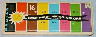 Vintage Water Colors Tin Radiant 16 Semi - Moist W/ Brush Full Made In Usa