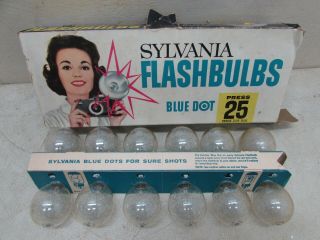 Vintage Camera Lighting Sylvania Blue Dot Flashbulbs Box P25 Clear